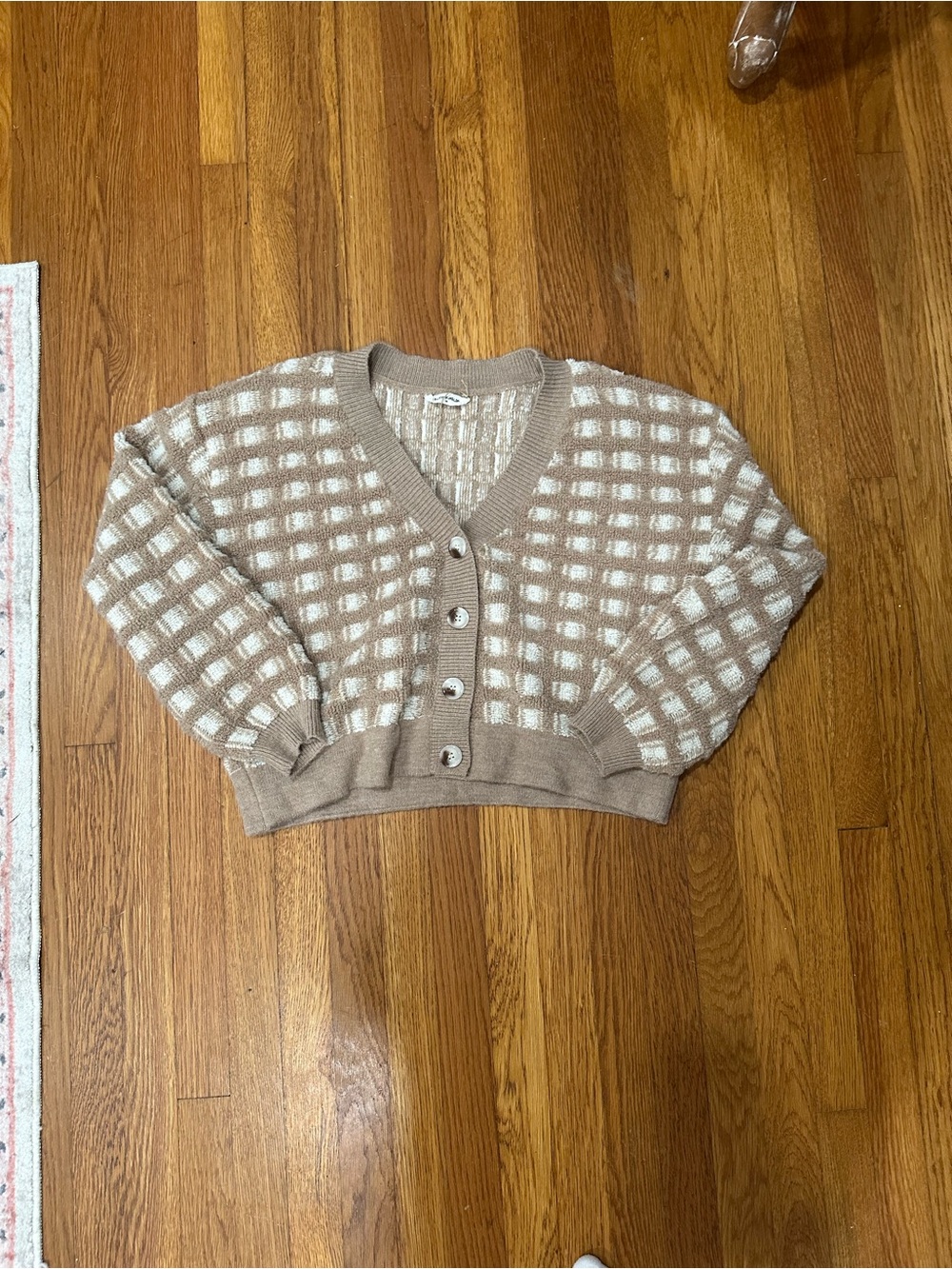 Butter Goods Beige and White Check Knit Cardigan